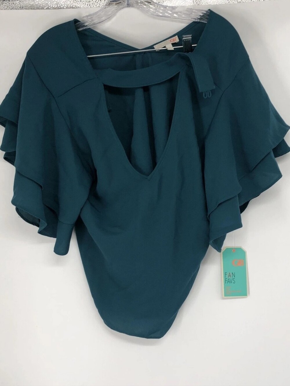 Giani Bernini Womens Teal Short Sleeve Keyhole Neck Blouse Top Size Medium